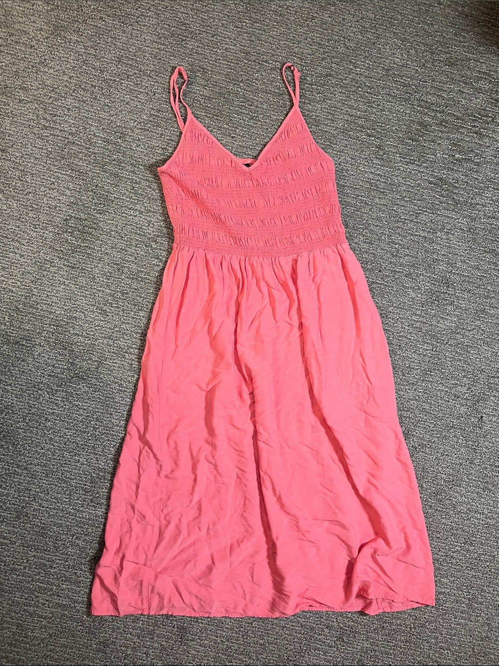 wild fable Coral Midi Smocked Spaghetti-Strap Dress
